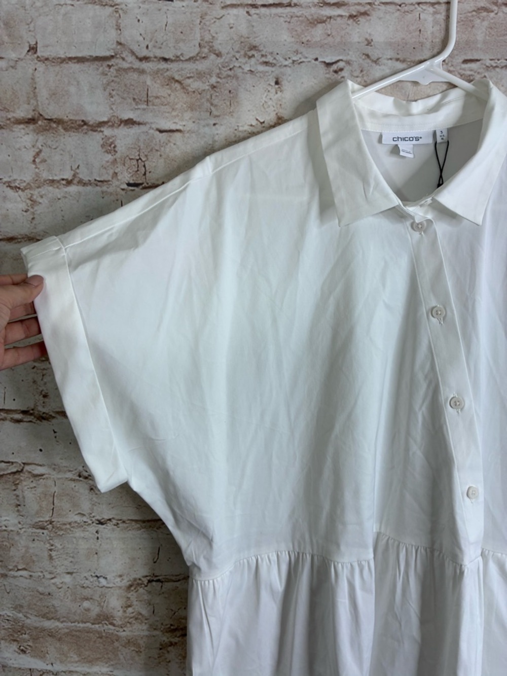 Chico's Poplin Diagonal Button Front Tier Dress in Alabaster Size 16 NEW - Picture 4 of 9